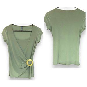 Jason Maxwell Green Short Sleeve Faux Wrap Summer Casual Stylish Top‎ SZ Small